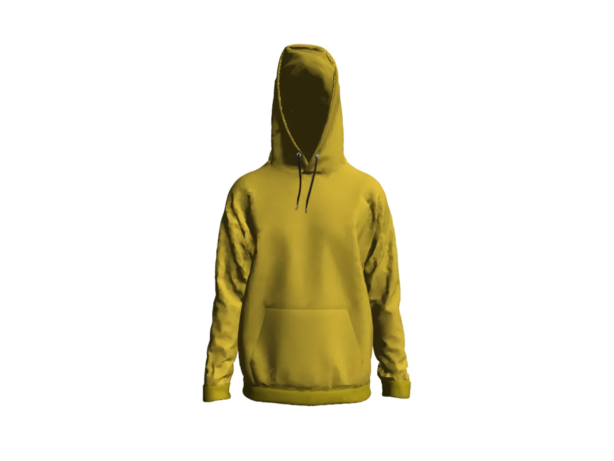 Mustard pullover hoodie rendered by Commerce Viewer